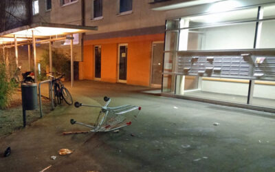 KS: Einkaufswagen flog vom 14. Stock; Mann verletzt und rassistisch beleidigt u. a.